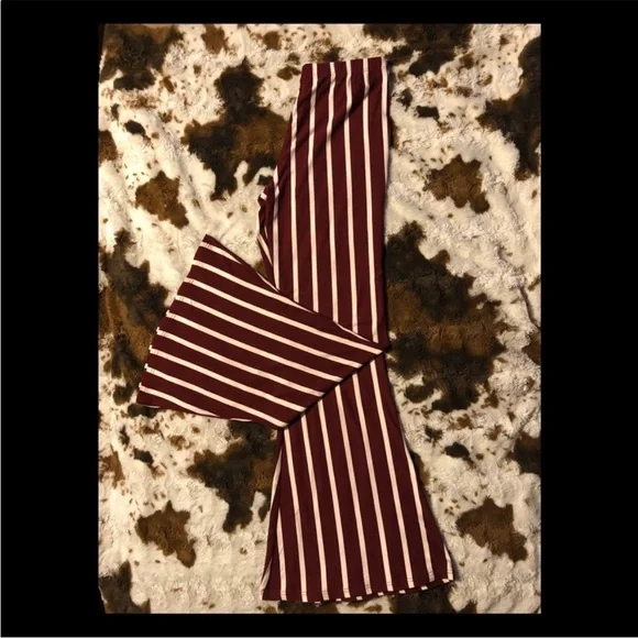 Striped Flare Pants in Burgundy and White - Picture 2 of 2